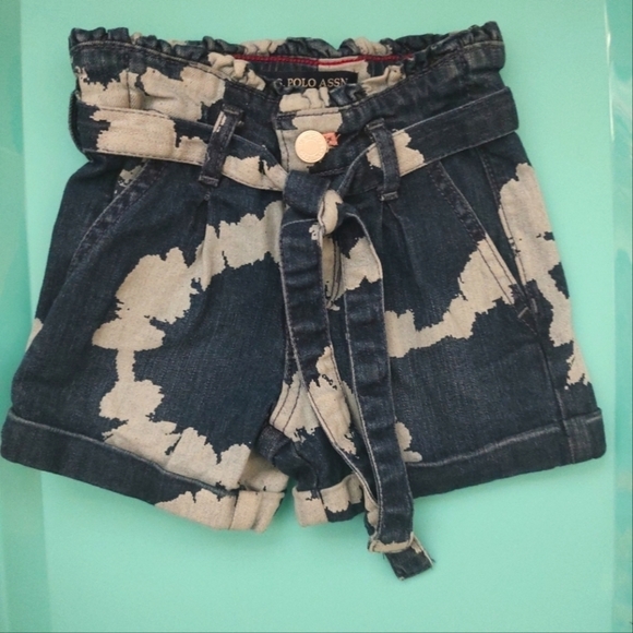 U.S Polo Assn Little Girl Paper Bag Jean Shorts with belt sz S (6/6X) - Picture 1 of 2